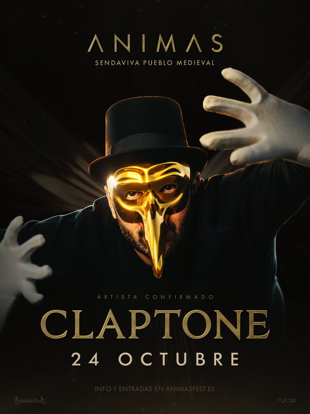 Cartel de ANIMAS: Claptone, artista confirmado, 24 de octubre en Sendaviva, Pueblo Medieval
